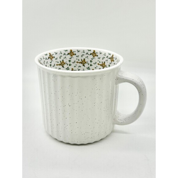 Rachel Zoe White Ribbed Ceramic Coffee Mug Cup with Floral inside pattern - Picture 1 of 8